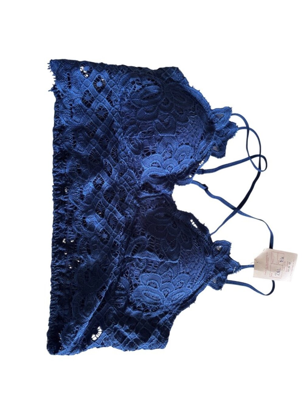 Anemone Blue Lace Bralette With Adjustable Straps & Floral Crochet Design Size 2